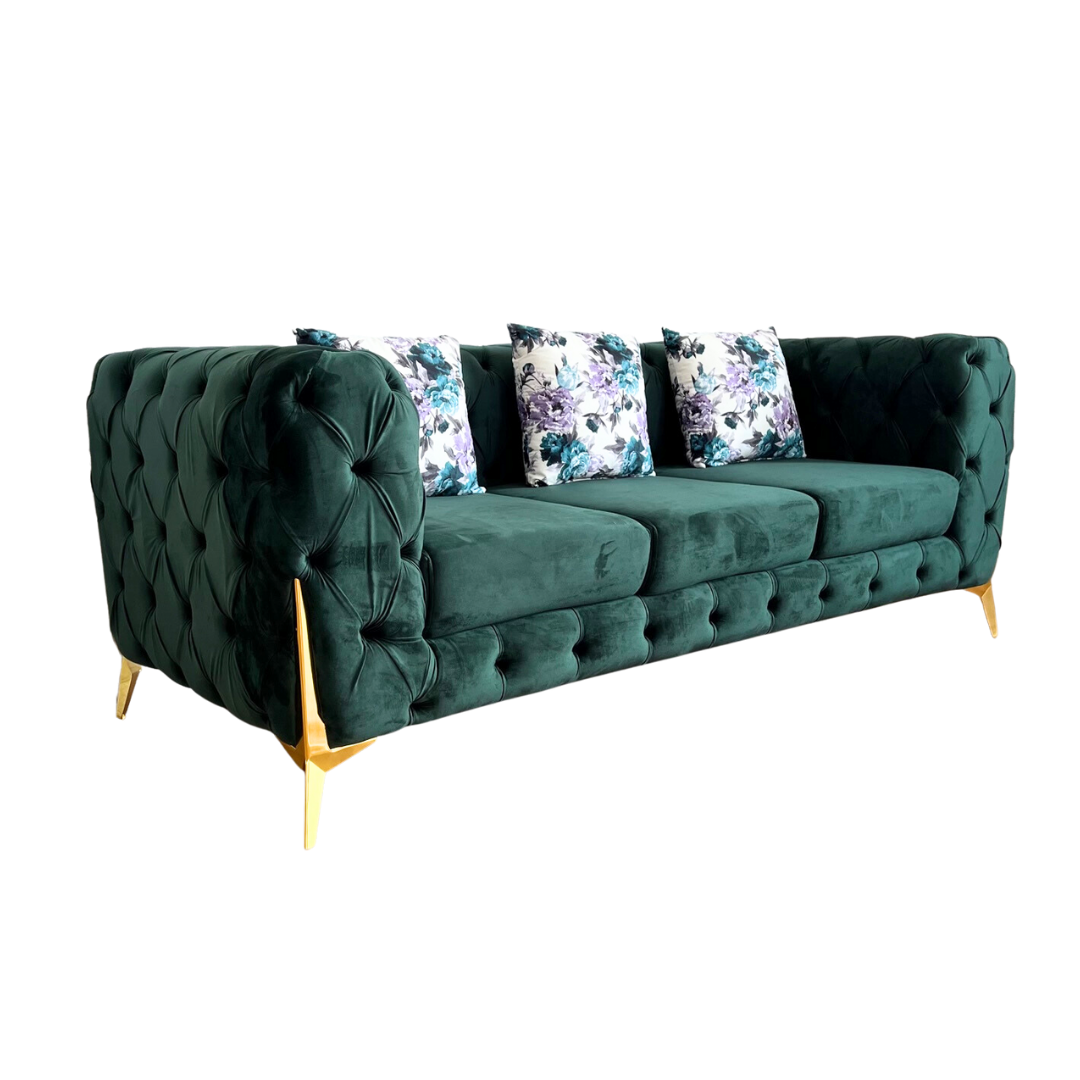 Cube Chesterfield Three Seater Sofa Green 